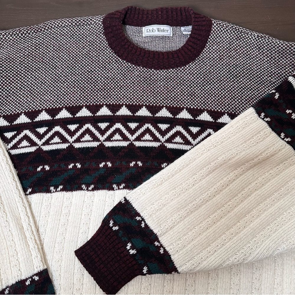 Vintage 80s Rob Winter Sweater Men’s 2XL Fair Isle Pullover Ski Cable Knit